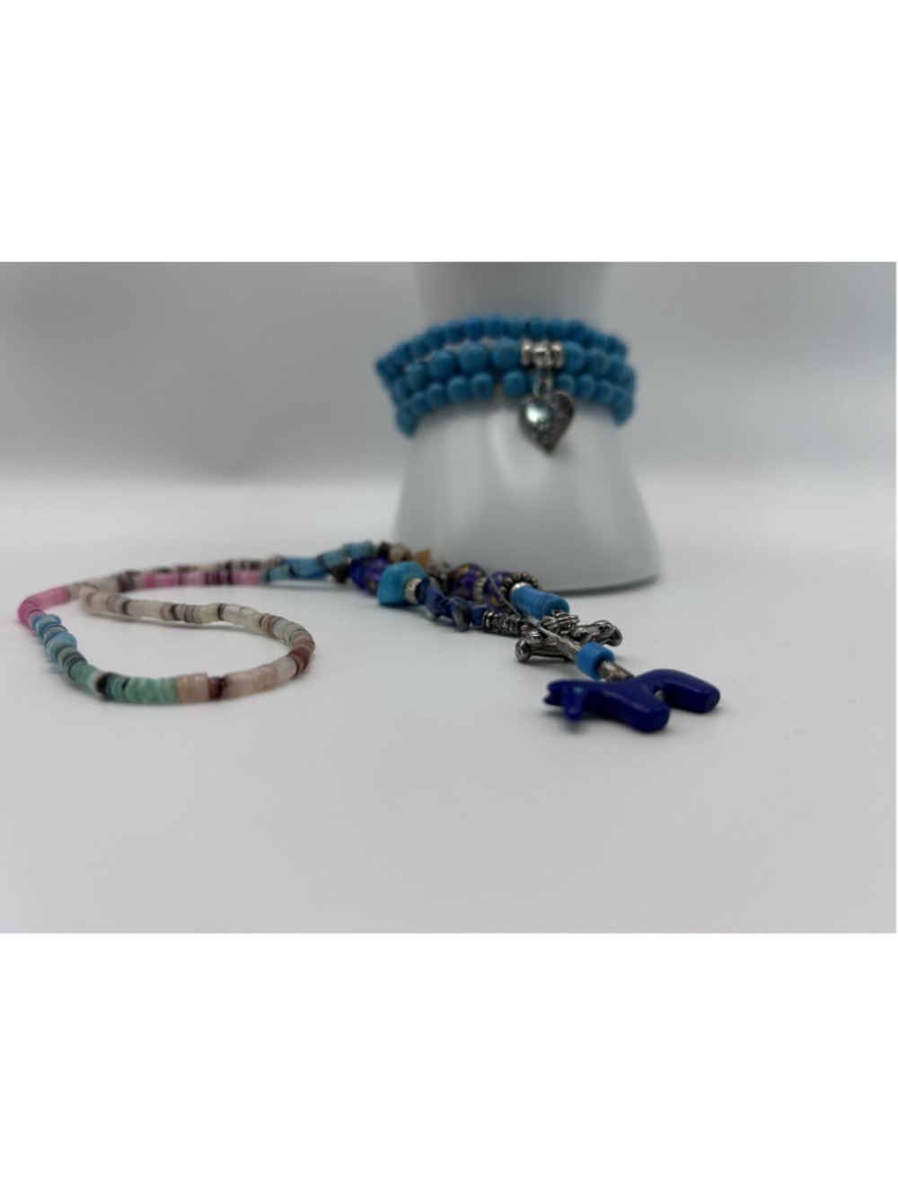 Multicolor Heishi Beaded Necklace Animal Charm Southwest Boho Lobster Clasp‎